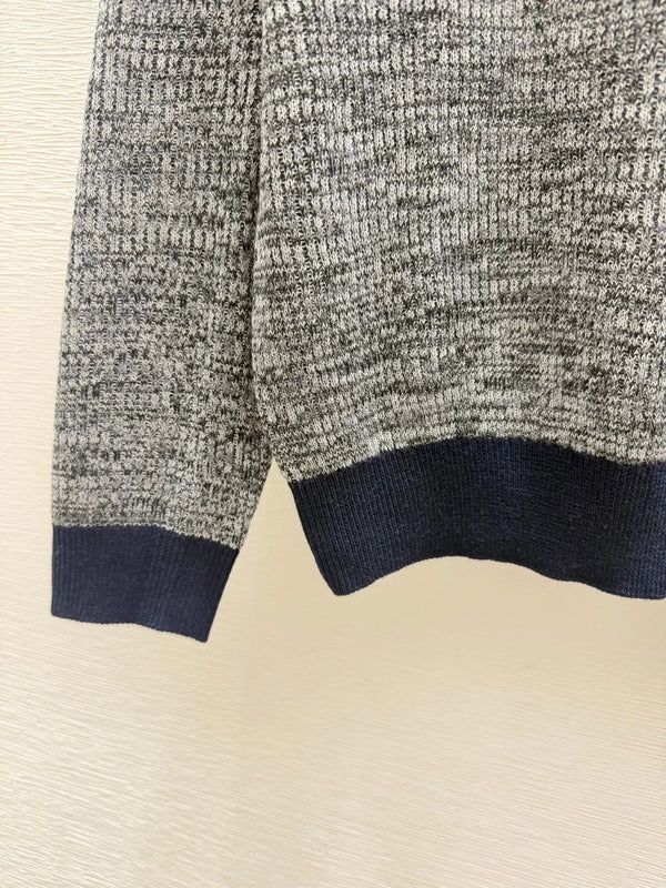 Chanel 2026 Striped Crew Neck Knit Long Sleeve Gray Wool 244670