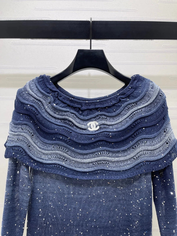CC 2026 Off The Shoulder Long Sleeved Top Blue Viscose Tencel 773800