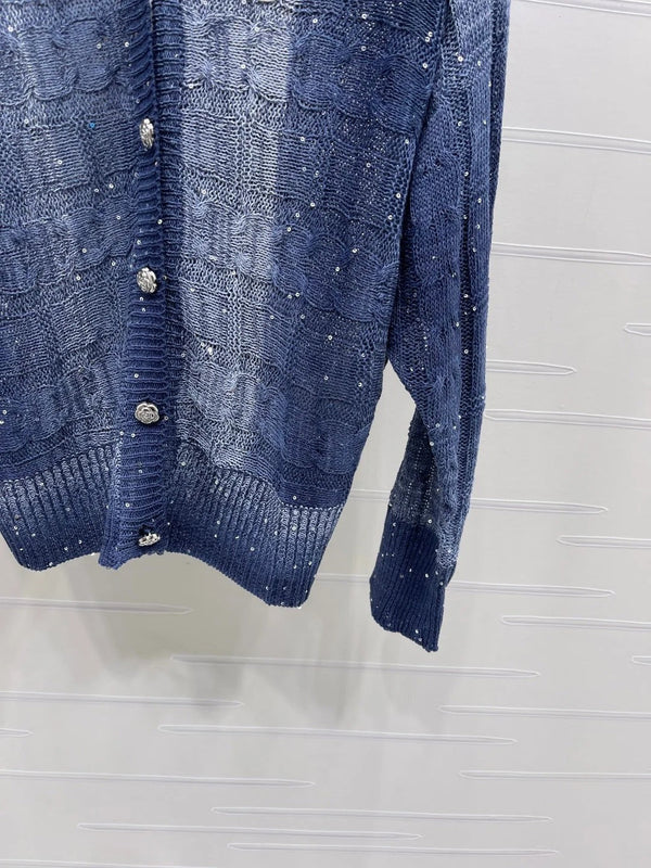 CC 2026 V-neck Long-sleeved Cardigan Blue Viscose Tencel 773798