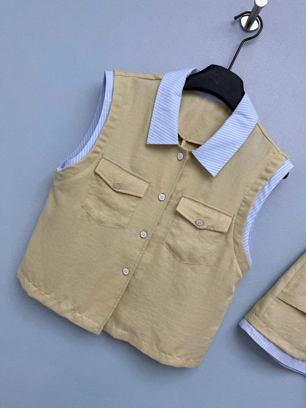 Miu 2026 Vest and Skirt Set Brown Cotton 643288