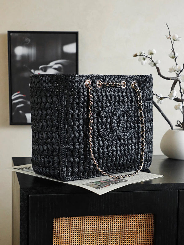 CC 26s Coco Beach Shopping Bag 35cm Black Raffia