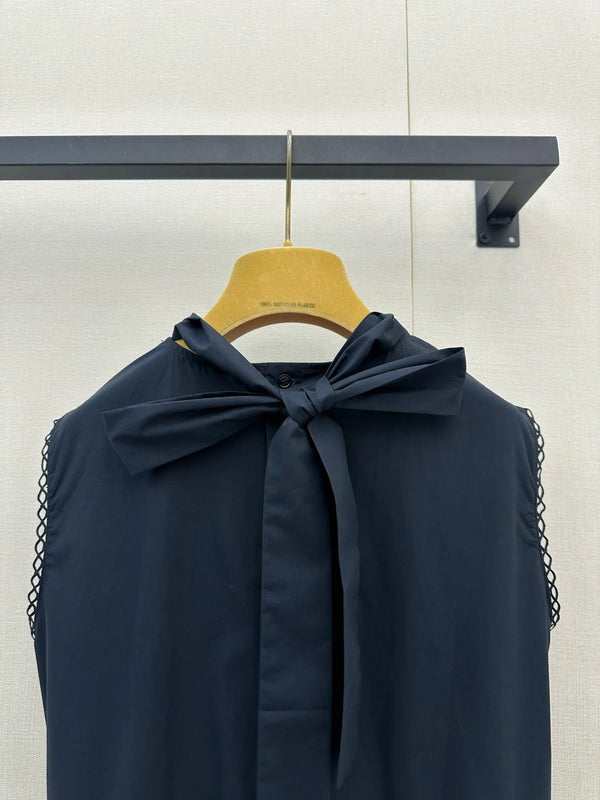 Miu 2026 Sleeveless Dress Navy Green Cotton 648450