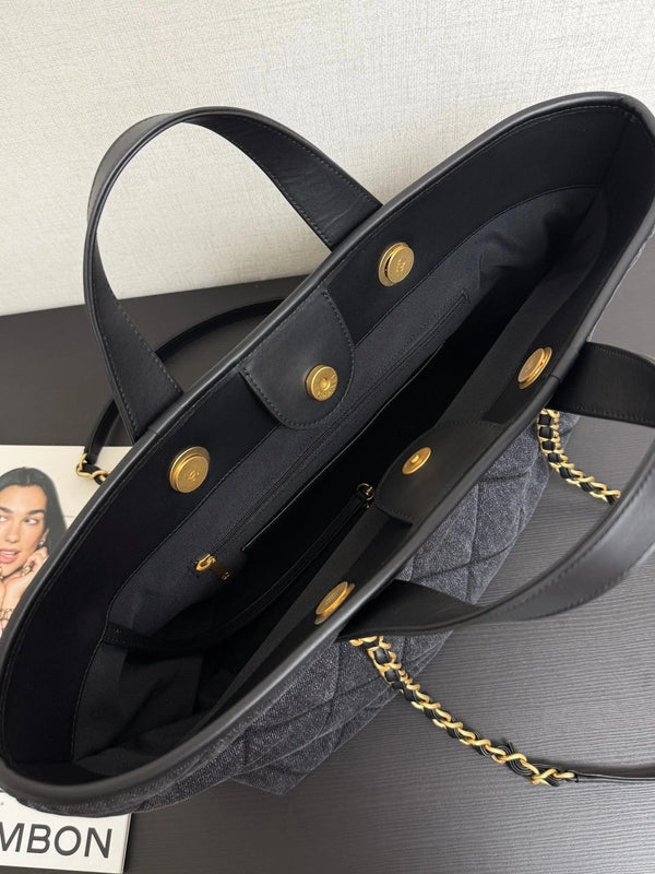 CC 2026 Tote Bag 44cm Black Quilted Denim Leather