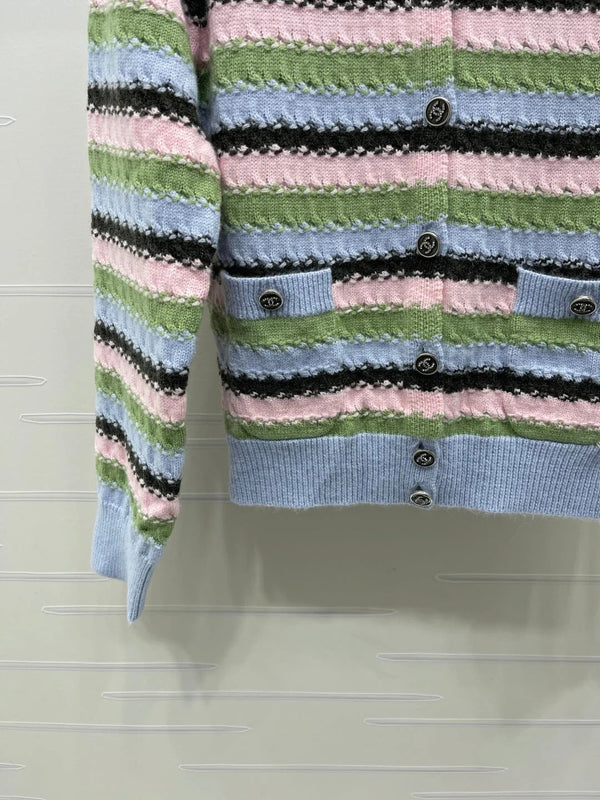 CC 2026 Striped Cardigan Blue Pink Green Wool 417669