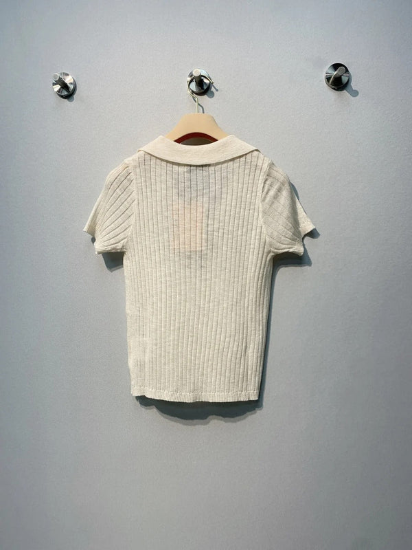 Miu 2026 Knit Polo Shirt Cream Wool 370201