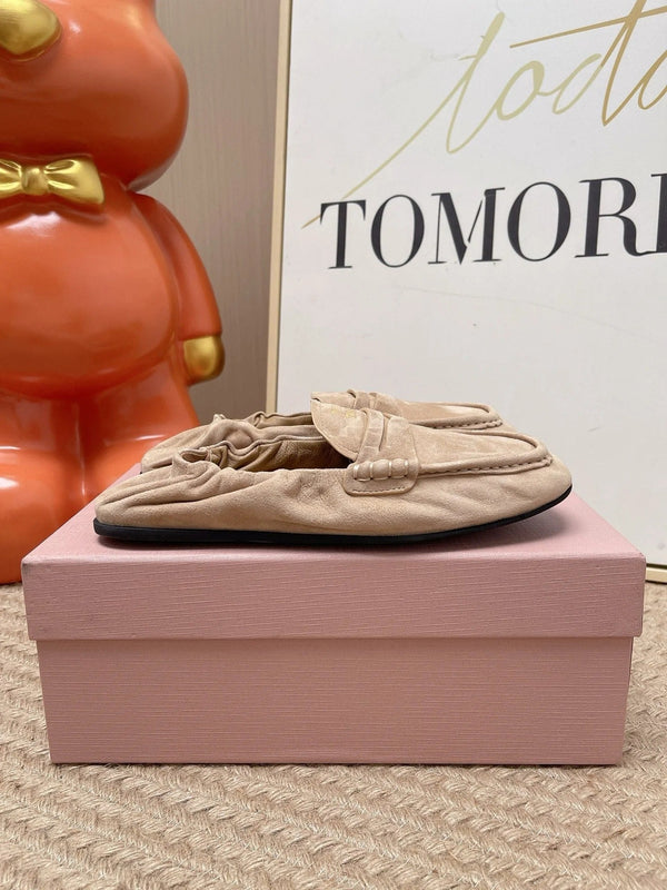 Miu 2026 Ruches Penny Loafers Suede Cowhide 950931