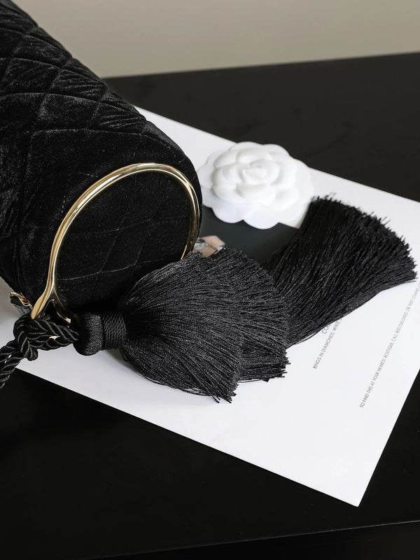CC 2026 Tassel Cylindrical Bag 23.5cm Black Velvet