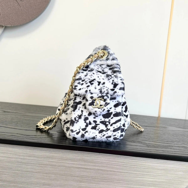CC 2026 Leopard Print Hobo Bag 22cm White Black Ponyhair Leather