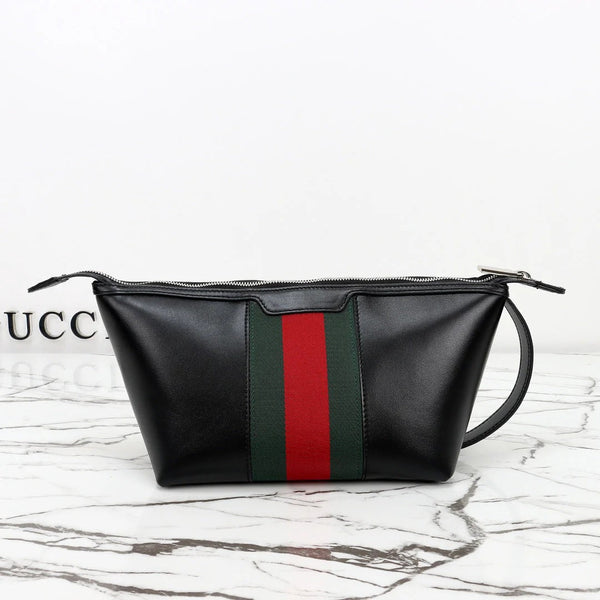 GG 2026 Mega Web Trademark Crossbody Bag 22cm Balck Canvas Leather