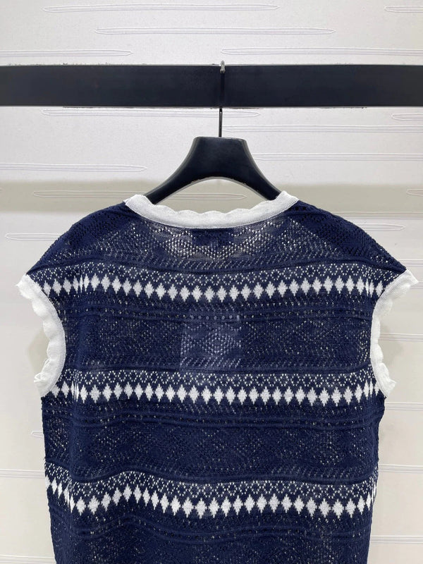 CC 2026 Hollow-out Striped Knit Vest Navy Blue Viscose 677769