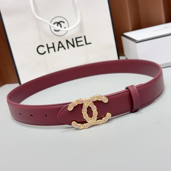CC 2026 Double CC Crystal Buckle Belt 30mm Cowhide