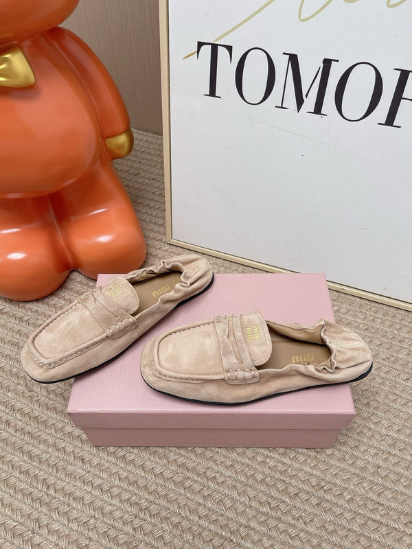 Miu 2026 Ruches Penny Loafers Suede Cowhide 950931