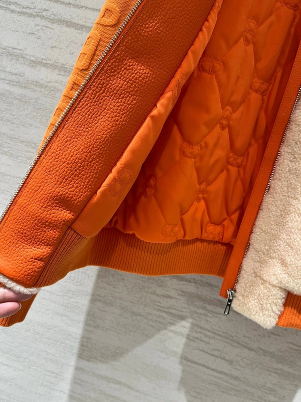 HM 2026 Bomber Jacket Orange Beige Wool