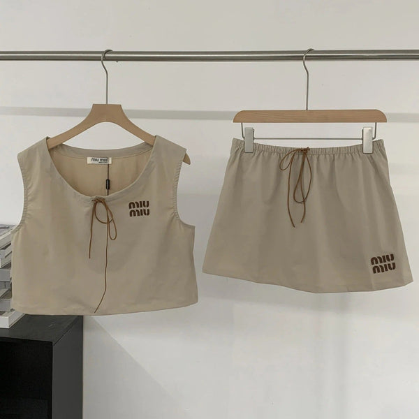 Miu 2026 Vest Shirt And Skirt Set Brown Cotton 638848