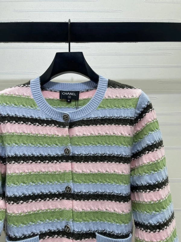 CC 2026 Striped Cardigan Blue Pink Green Wool 417669