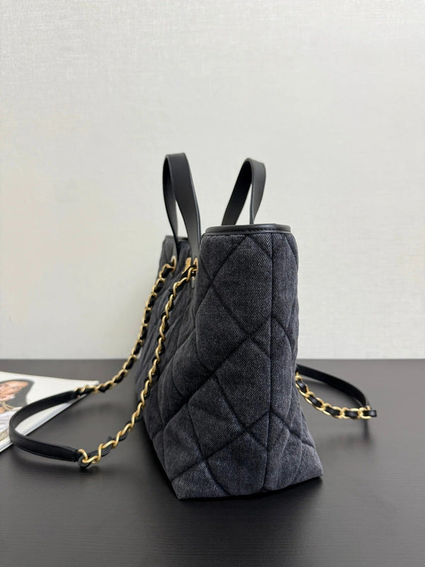 CC 2026 Tote Bag 44cm Black Quilted Denim Leather