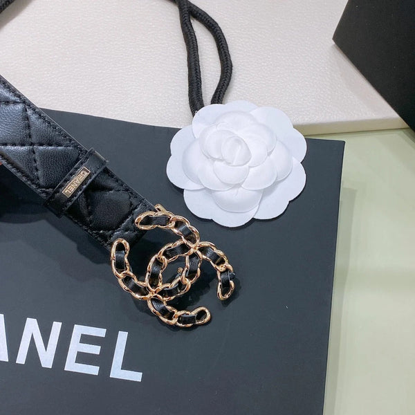 CC 2026 Quilted Chain Buckle Belt 30mm Lambskin