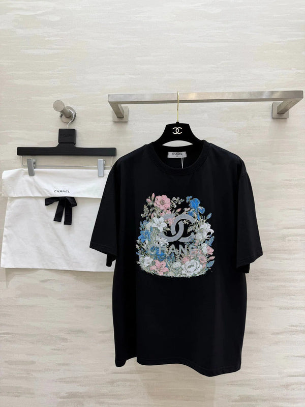 CC 2026 Floral Rhinestone T-shirt Cotton 681379