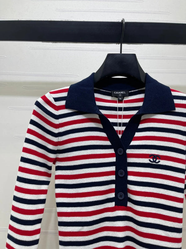CC 2026 Striped Long-Sleeve Top Red Mix Colors Cotton 417672