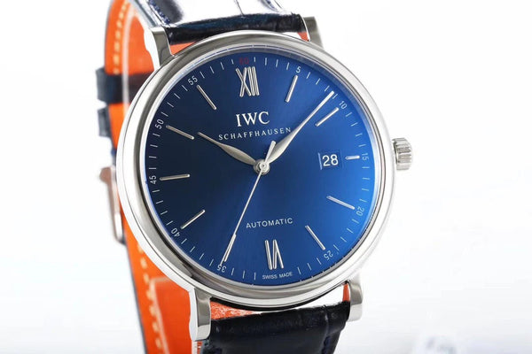 IWC Portofino 40mm Blue Dial Steel Case Black Leather