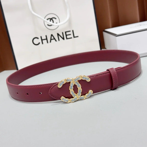 CC 2026 Double CC Crystal Buckle Belt 30mm Cowhide