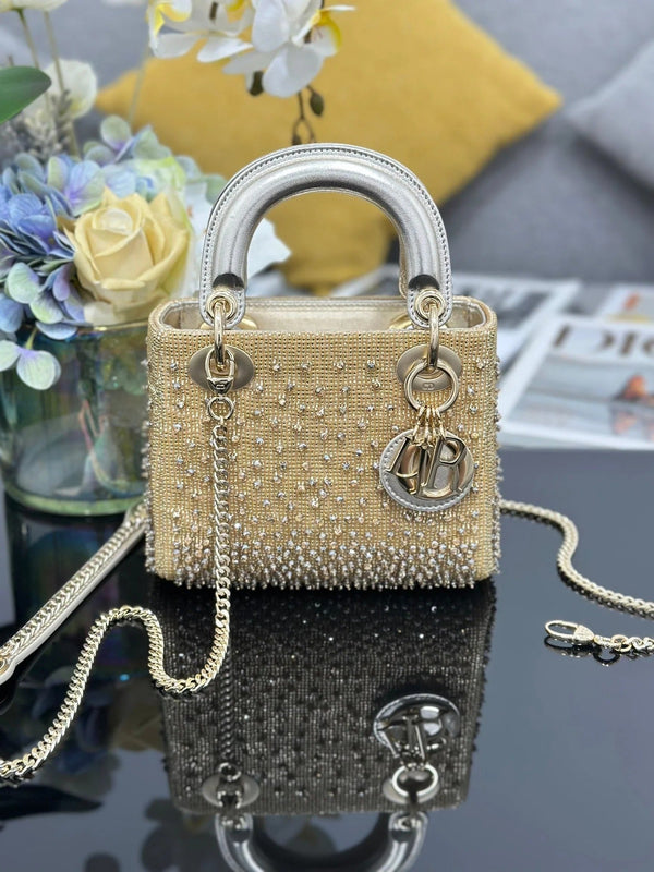CD Lady Dior Embroidered Beaded Bag 17cm Lambskin