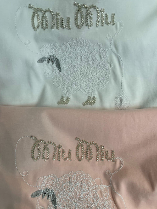 Miumiu 2026 Embroidered Sheep Short-Sleeve T-Shirt Cotton 343442