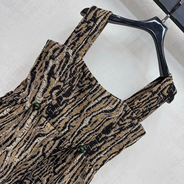 CC 2026 Tiger-print Suspender Dress Black Beige Cotton 418540