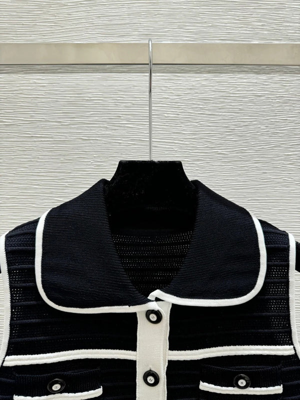 Chanel 2026 Collar Knitted Vest Cardigan Black Cotton Silk 170688