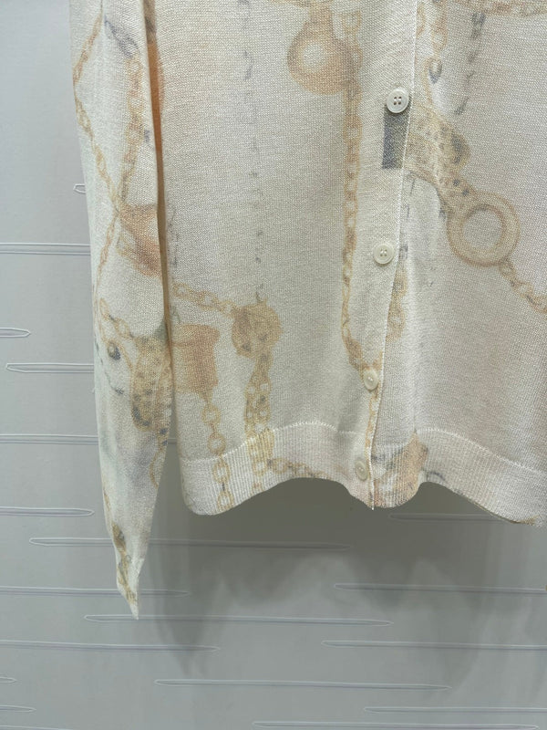 HM 2026 Printed V-neck Knit Long-Sleeve Cardigan Cream Wool 661988