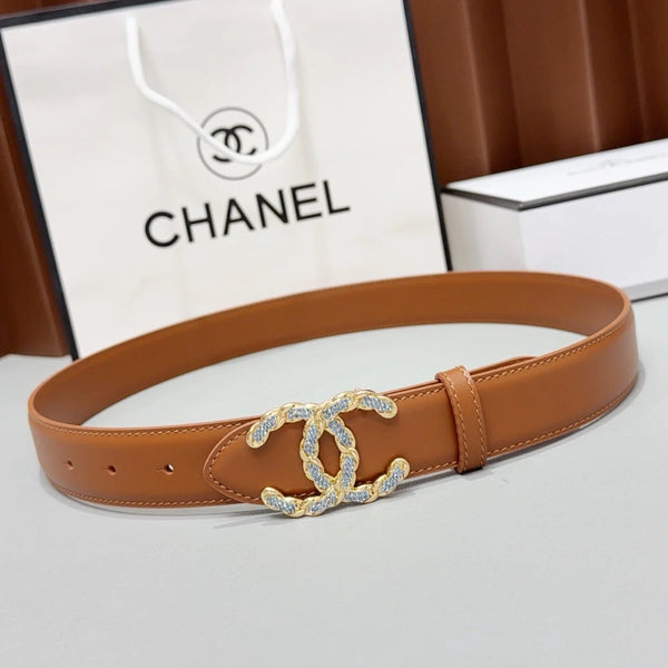 CC 2026 Double CC Crystal Buckle Belt 30mm Cowhide