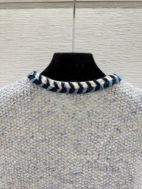 Chanel 2026 Knitted Long Sleeve Cardigan Grey mix Blue Wool 244662