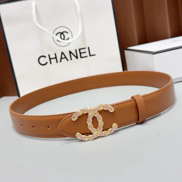 CC 2026 Double CC Crystal Buckle Belt 30mm Cowhide