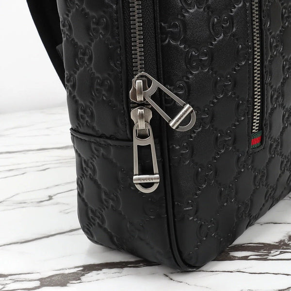 GG 2026 Emblem Backpack 43cm Black Embossed Calfskin