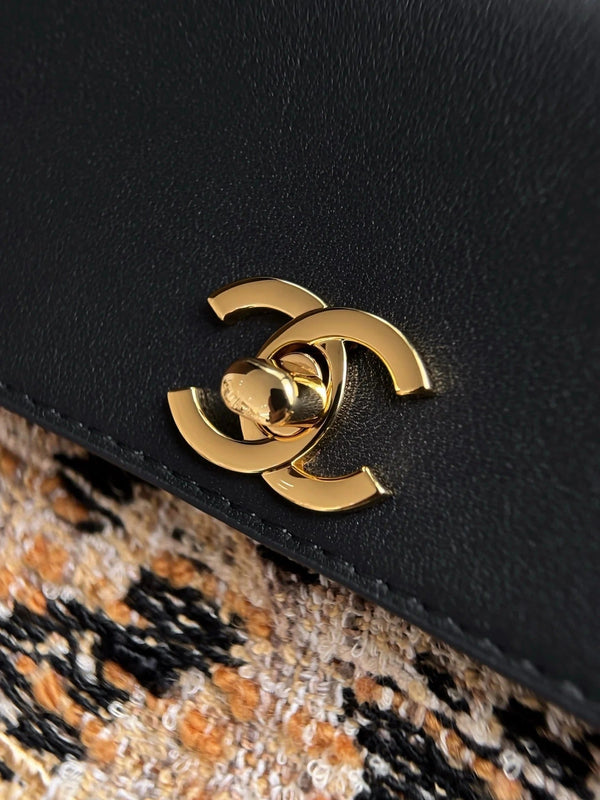 CC 2026 Leopard Print Baguette Bag Tweed Leather
