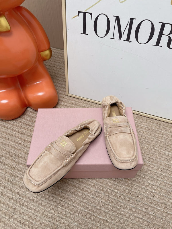 Miu 2026 Ruches Penny Loafers Suede Cowhide 950931