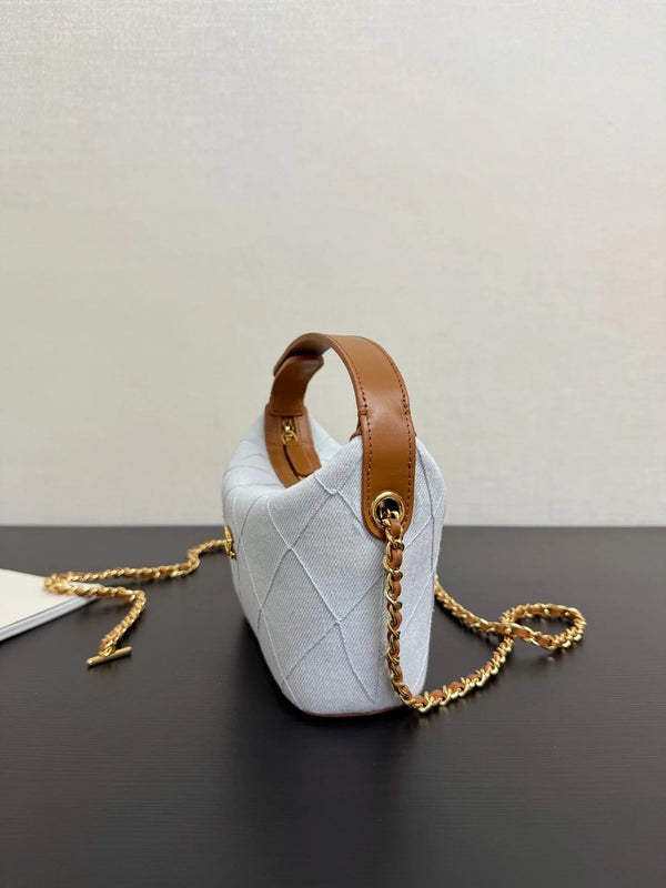 CC 2026 Mini CC Hobo Pouch 21cm Light Blue mix Brown Denim Leather
