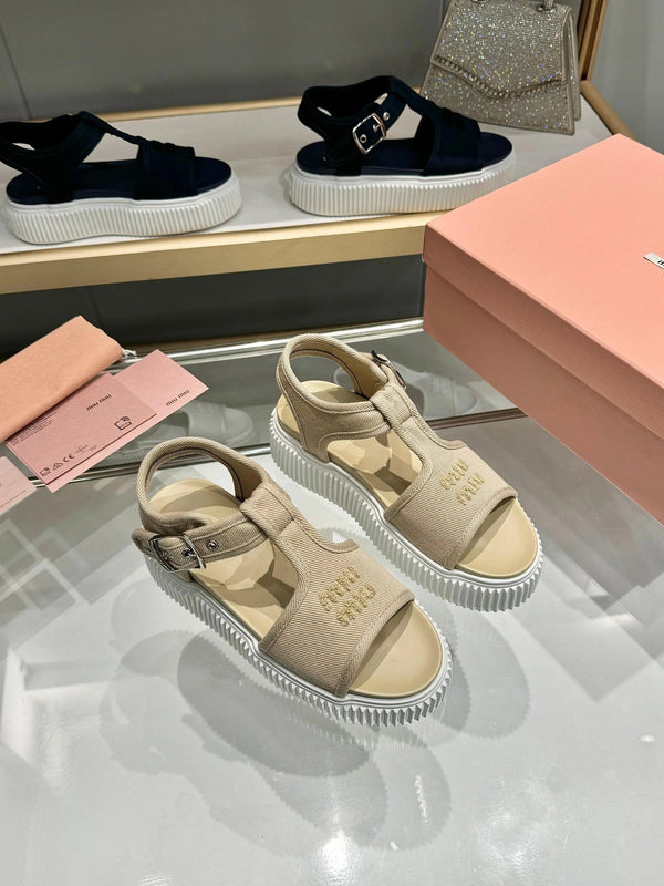 Miu 2026 Platform Sandals Fabric Leather 935741