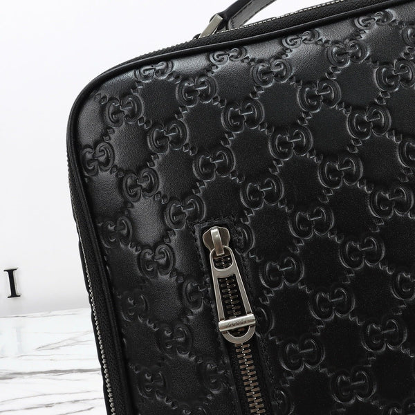 GG 2026 Emblem Backpack 43cm Black Embossed Calfskin