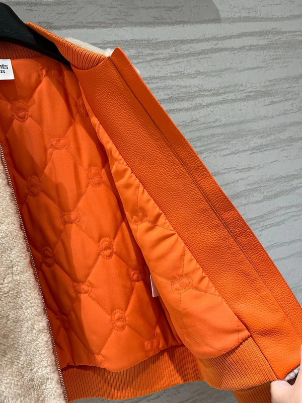 HM 2026 Bomber Jacket Orange Beige Wool