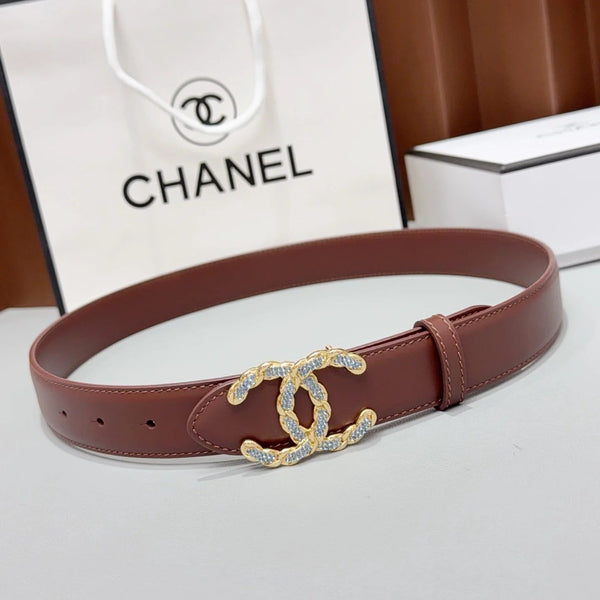CC 2026 Double CC Crystal Buckle Belt 30mm Cowhide