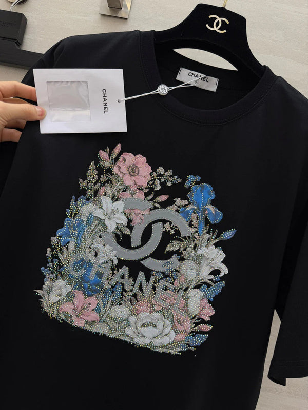 CC 2026 Floral Rhinestone T-shirt Cotton 681379