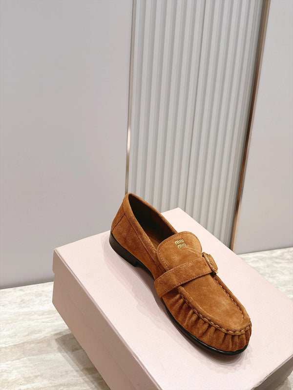 Miu 2026 Buckle Loafers Suede Calfskin 954313