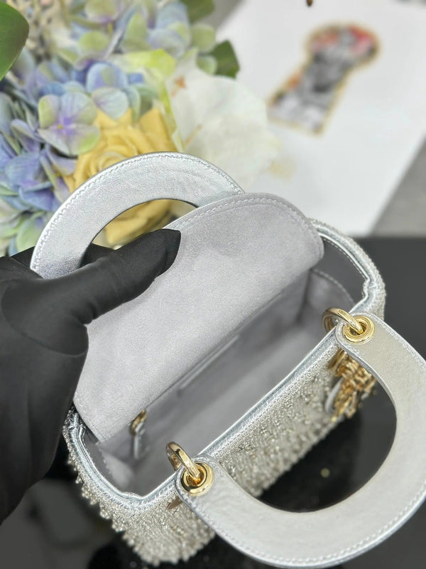 CD Lady Dior Embroidered Beaded Bag 17cm Lambskin