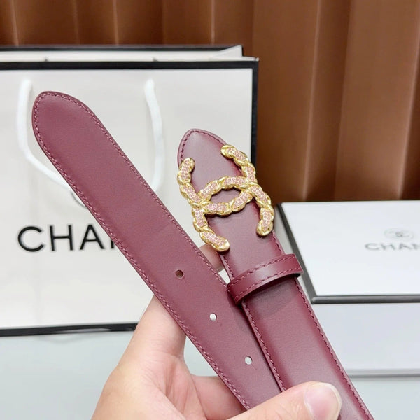 CC 2026 Double CC Crystal Buckle Belt 30mm Cowhide