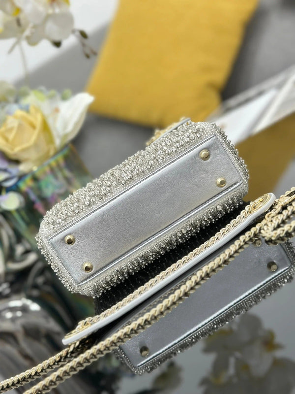 CD Lady Dior Embroidered Beaded Bag 17cm Lambskin
