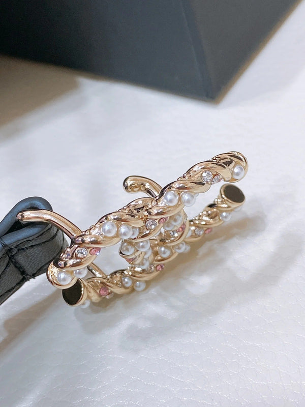 CC 2026 Pearl Rhinestone Buckle Belt 20mm Lambskin