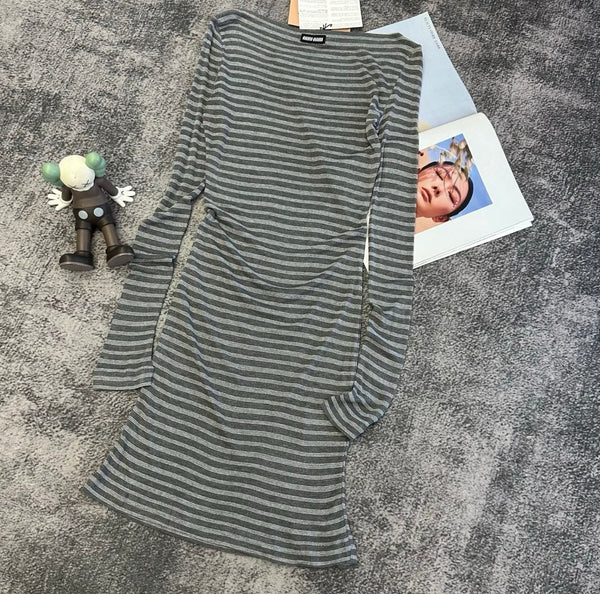 Miu 2026 Striped Dress Gray Cotton 420106