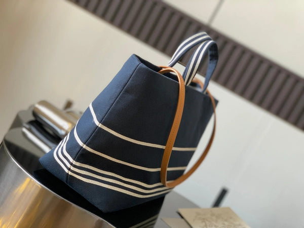 CC 2026 Border Tote Bag 30CM Blue Brown Denim Canvas Leather