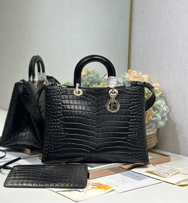 CD 2026 Toujours Bag Black Embossed Calfskin 288195